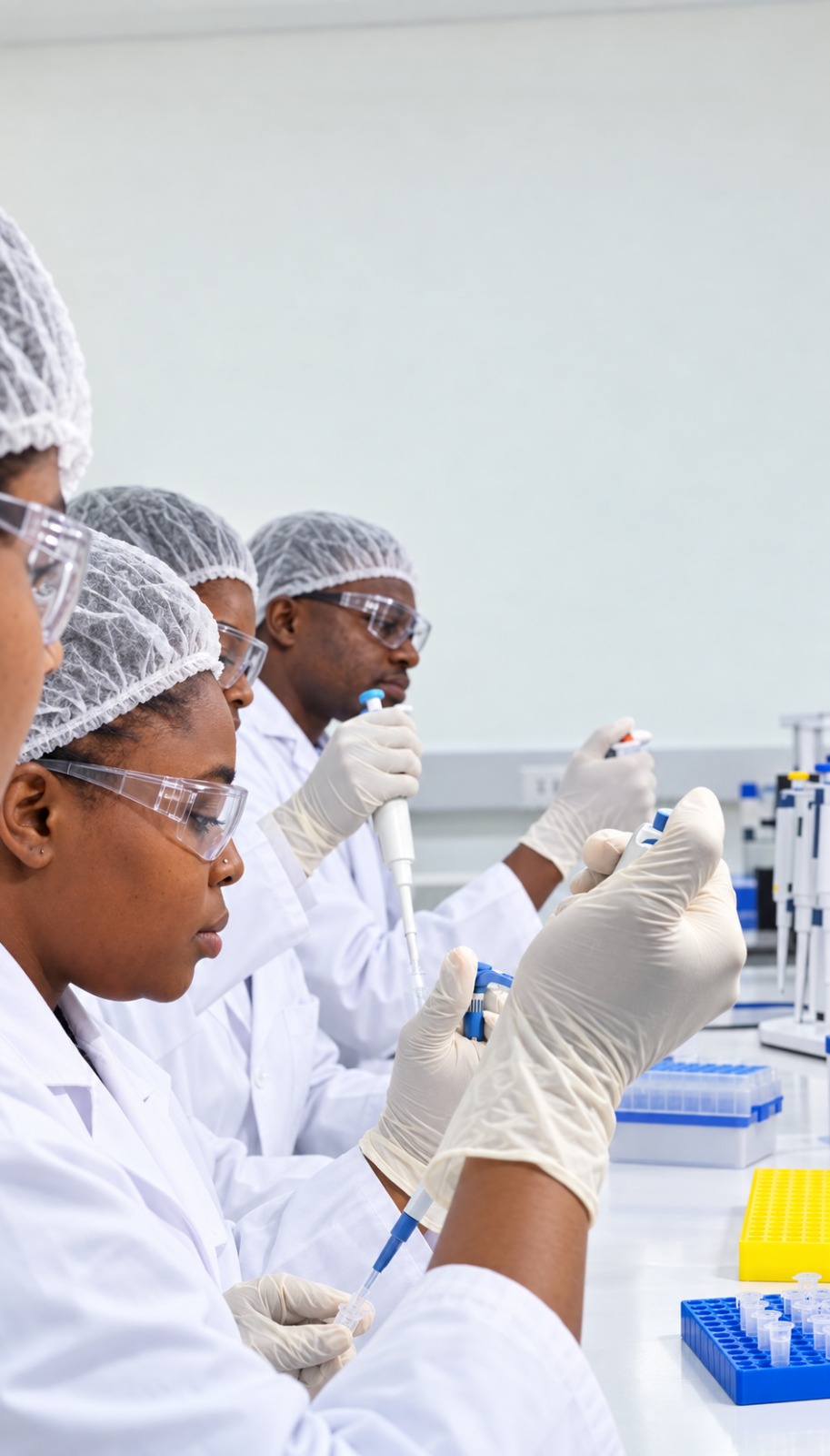 Trainees practicing pipetting technique during a hands-on session
